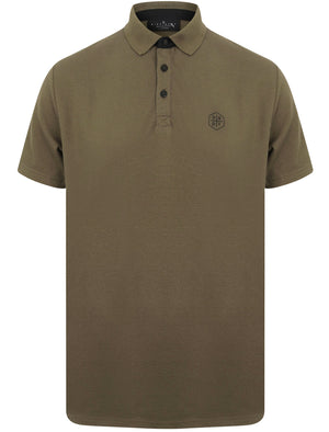 Klaxon Textured Cotton Jersey Polo Shirt in Turtle Khaki - Dissident