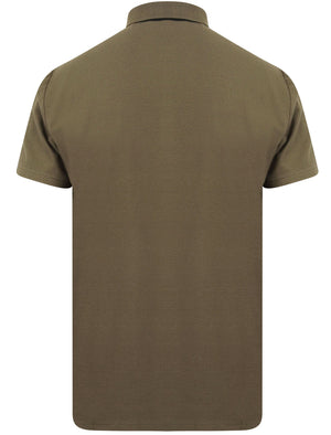 Klaxon Textured Cotton Jersey Polo Shirt in Turtle Khaki - Dissident
