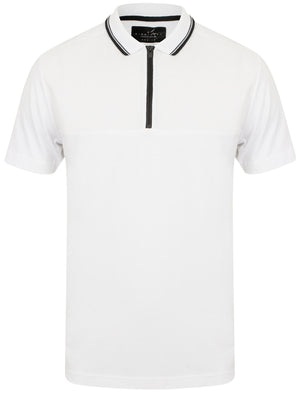 Lyon Zip Neck Cotton Jersey Polo Shirt in Optic White - Dissident
