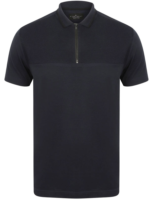 Lyon Zip Neck Cotton Jersey Polo Shirt in True Navy - Dissident
