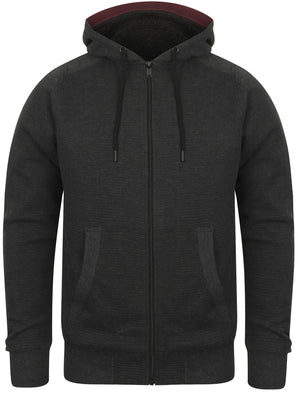 Manitoba Ottoman Rib Borg Lined Zip Through Hoodie In Charcoal Marl - Dissident