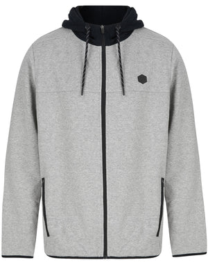 Nykon Brushback Fleece Zip Through Hoodie with Contrast Hood In Light Grey Marl - Dissident