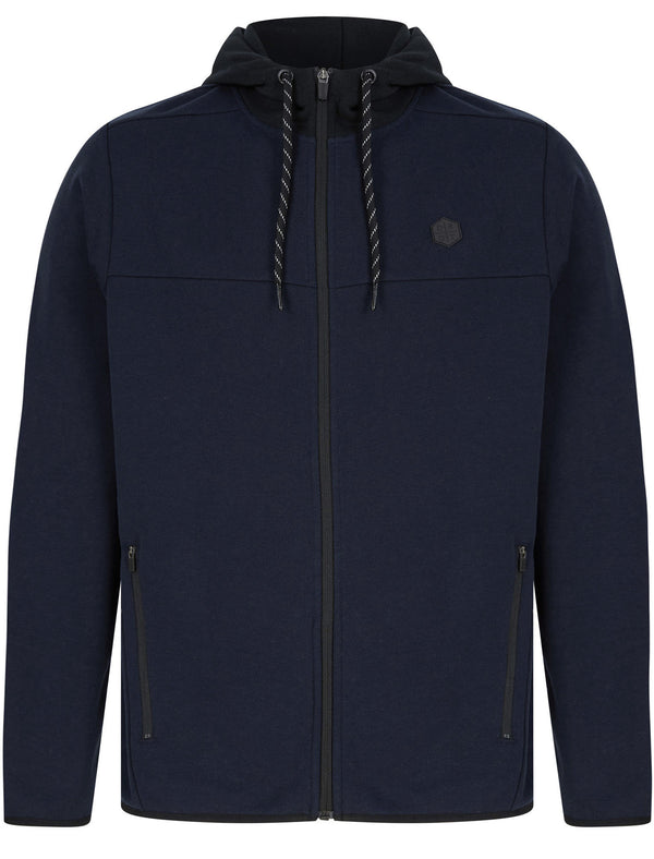 Nykon Brushback Fleece Zip Through Hoodie with Contrast Hood In Sky Captain Navy - Dissident