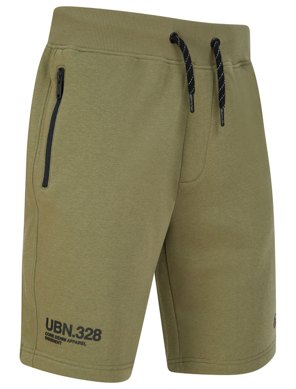 Pepys Brushback Fleece Jogger Shorts with Zip Pockets in Deep Lichen Green - Dissident