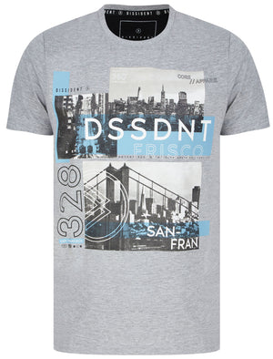 Sisco City Motif Cotton Jersey T-Shirt In Light Grey Marl - Dissident
