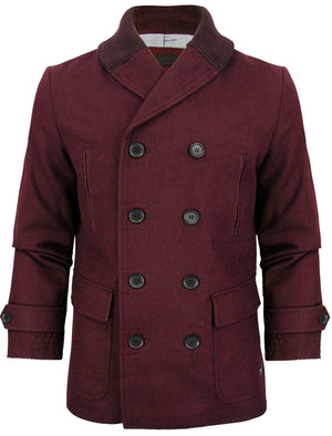 Tehama Double Breasted Wool Rich Pea Coat in Wine - Dissident