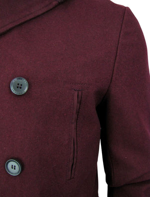 Tehama Double Breasted Wool Rich Pea Coat in Wine - Dissident