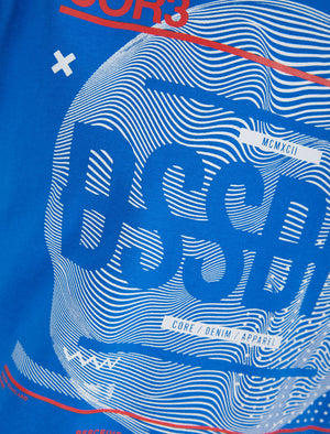 Waves Motif Cotton Jersey T-Shirt In Jet Blue - Dissident