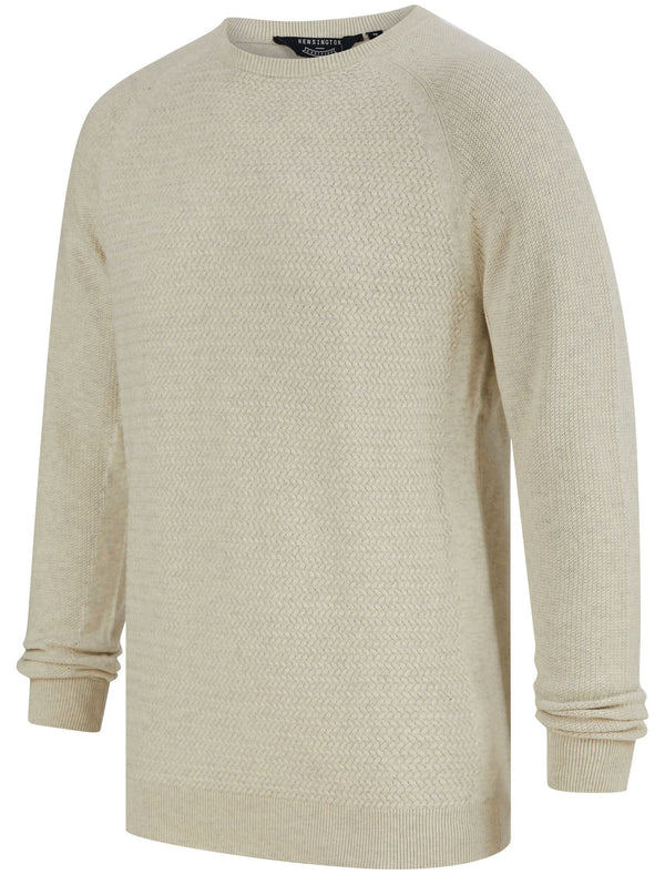 Mullens Crew Neck Textured Knit Cotton Jumper In Oatgrey Marl - Kensington Eastside