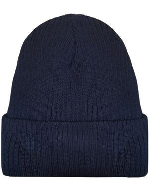 Jaylon Ribbed Knitted Beanie Hat in Blue
