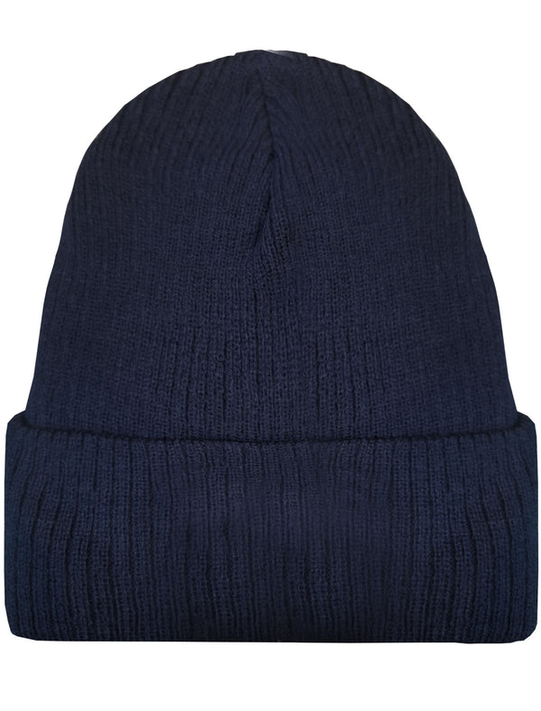 Jaylon Ribbed Knitted Beanie Hat in Blue
