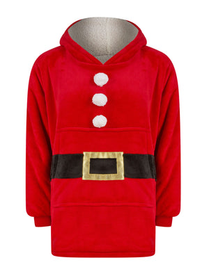Kids Novelty Claus Soft Fleece Borg Lined Oversized Hooded Blanket with Pocket in Red  - Merry Christmas Kids (4-12yrs)