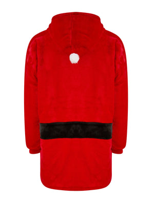 Kids Novelty Claus Soft Fleece Borg Lined Oversized Hooded Blanket with Pocket in Red  - Merry Christmas Kids (4-12yrs)