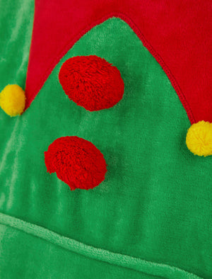 Kids Elf Novelty Soft Fleece Borg Lined Oversized Hooded Blanket with Pocket in Green  - Merry Christmas Kids  (4-12yrs)