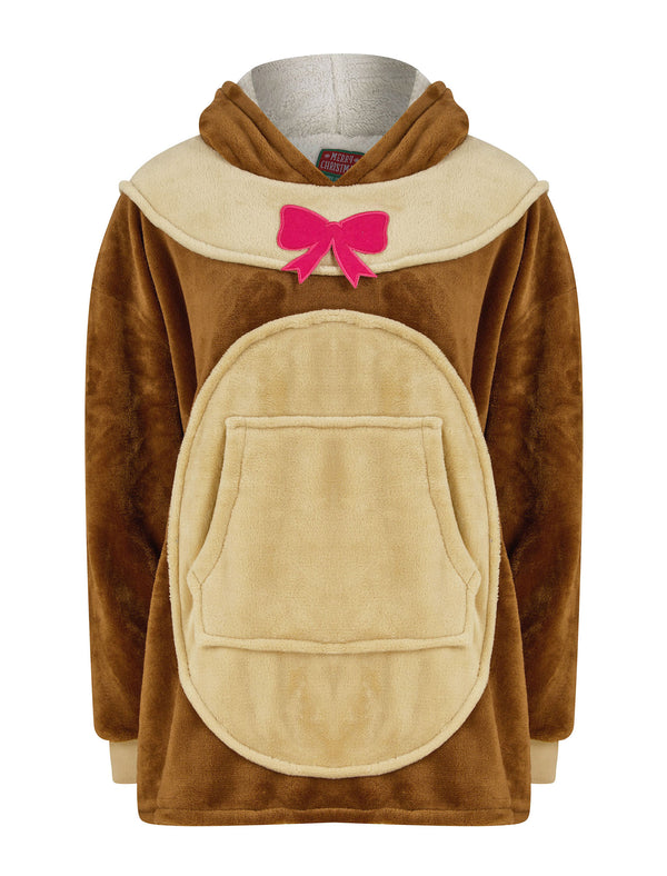 Kids Reindeer Novelty Soft Fleece Borg Lined Oversized Hooded Blanket with Pocket in Brown  - Merry Christmas Kids (4-12yrs)