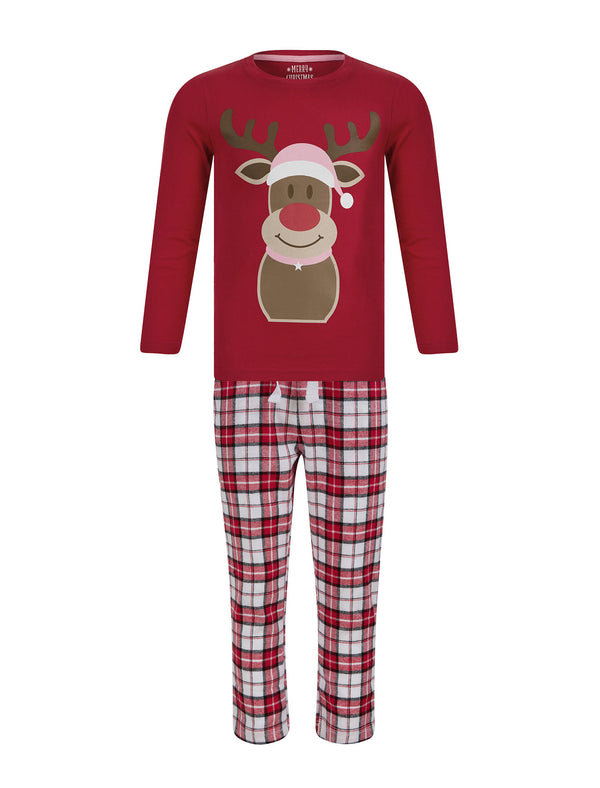 Girl's Rudolph 2pc Lounge Set in Red / Red White Check - Merry Christmas Kids (4-12yrs)