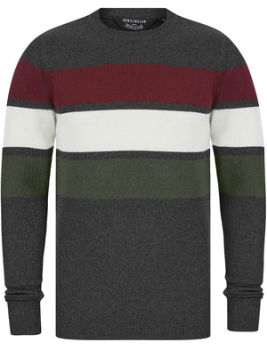 Hemphill 3 Stripe Cotton Blend Knitted Jumper in Dark Grey Marl - Kensington Eastside