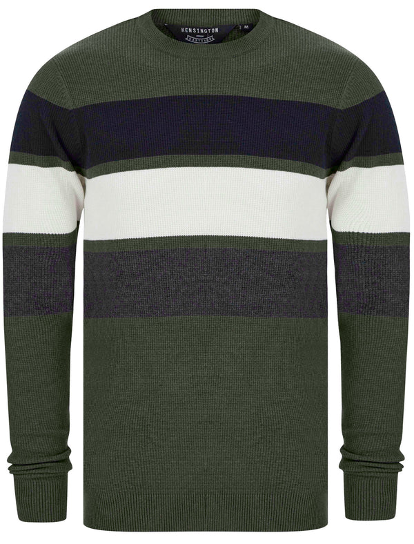 Hemphill 3 Stripe Cotton Blend Knitted Jumper in Khaki - Kensington Eastside