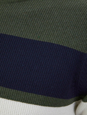 Hemphill 3 Stripe Cotton Blend Knitted Jumper in Khaki - Kensington Eastside