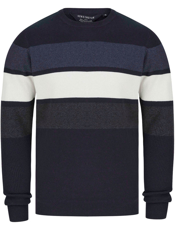 Hemphill 3 Stripe Cotton Blend Knitted Jumper in Navy - Kensington Eastside