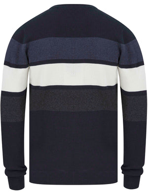 Hemphill 3 Stripe Cotton Blend Knitted Jumper in Navy - Kensington Eastside