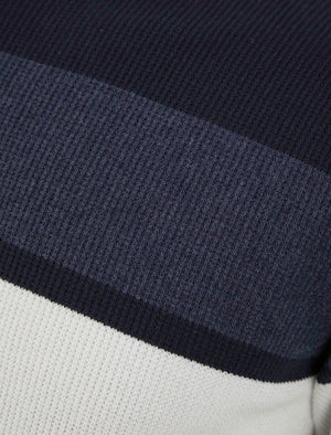 Hemphill 3 Stripe Cotton Blend Knitted Jumper in Navy - Kensington Eastside