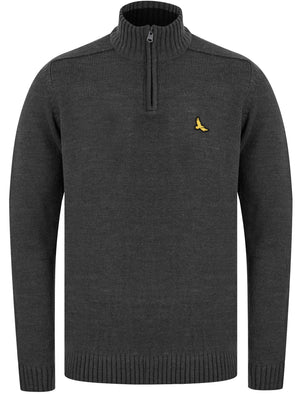 Rozon Half Zip Knitted Jumper In Dark Grey Marl - Kensington Eastside