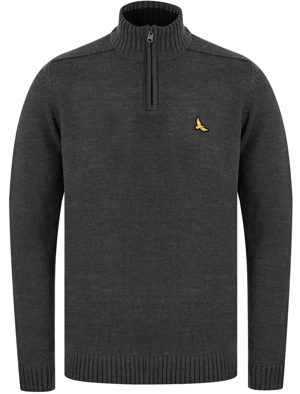 Rozon Half Zip Knitted Jumper In Dark Grey Marl - Kensington Eastside