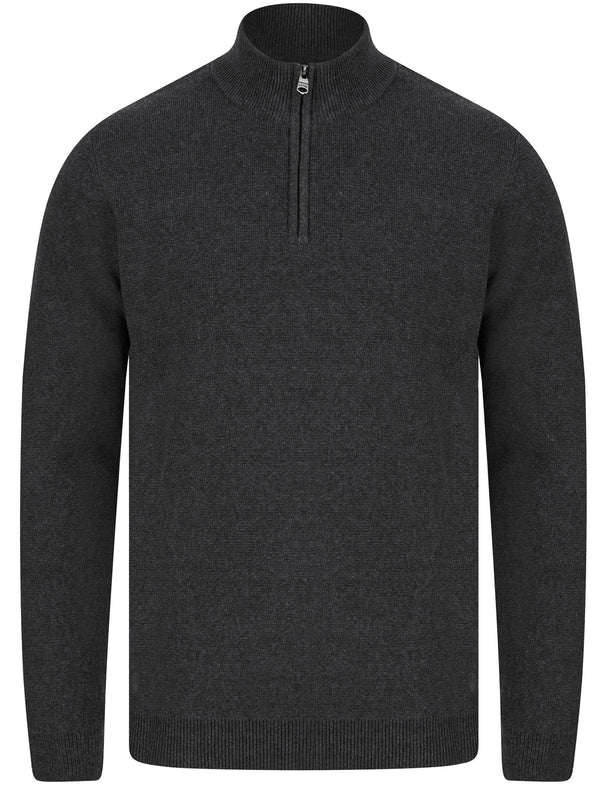Barnsley Cotton Rich Half Zip Neck Knitted Jumper in Dark Grey Marl - Kensington Eastside