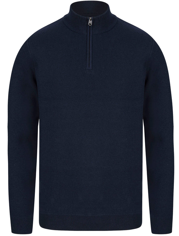 Barnsley Cotton Rich Half Zip Neck Knitted Jumper in Navy - Kensington Eastside