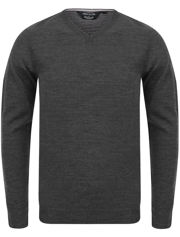 Bolington Basic V Neck Knitted Jumper in Charcoal Marl - Kensington Eastside