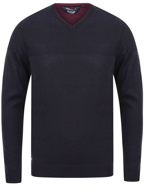 Bolington Basic V Neck Knitted Jumper in Dark Navy - Kensington Eastside