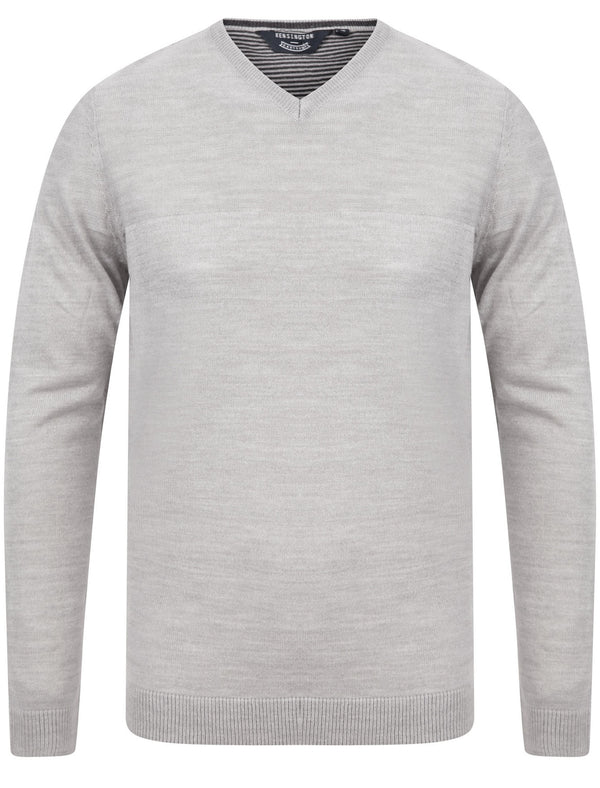 Bolington Basic V Neck Knitted Jumper in Light Grey Marl - Kensington Eastside