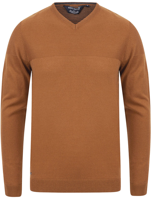 Bolington Basic V Neck Knitted Jumper in Rubber Brown - Kensington Eastside