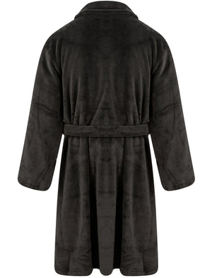 Bradley Soft Fleece Dressing Gown with Tie Belt in Dark Grey - Kensington Eastside