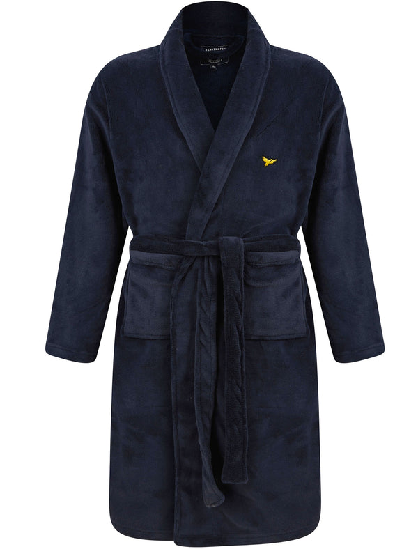 Bradley Soft Fleece Dressing Gown with Tie Belt in Sky Captain Navy - Kensington Eastside