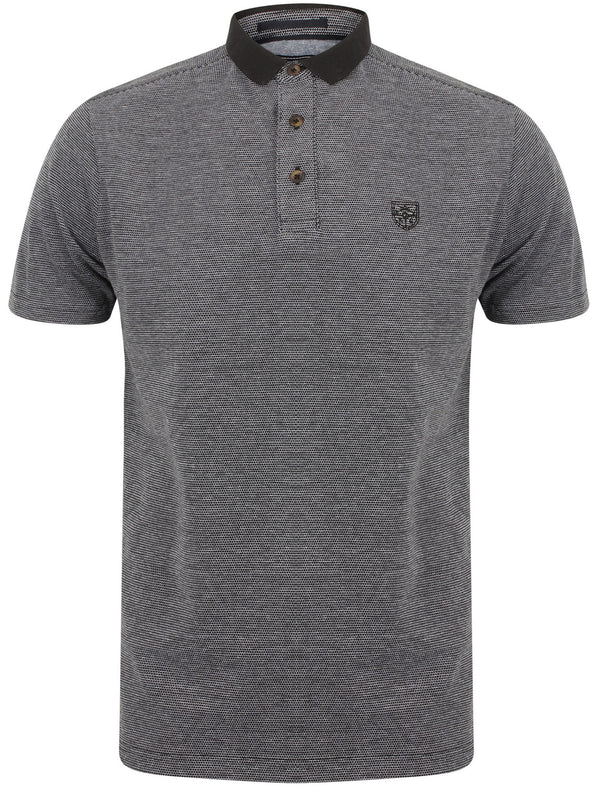 Cordelia Cotton Jacquard Polo Shirt with Contrast Collar In Black - Kensington Eastside