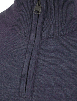 Debmar Half Zip Colour Block Knitted Jumper In Denim Blue - Kensington Eastside