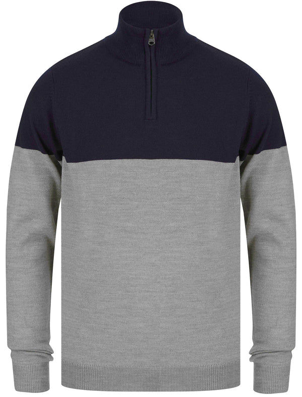 Debmar Half Zip Colour Block Knitted Jumper In Ink - Kensington Eastside