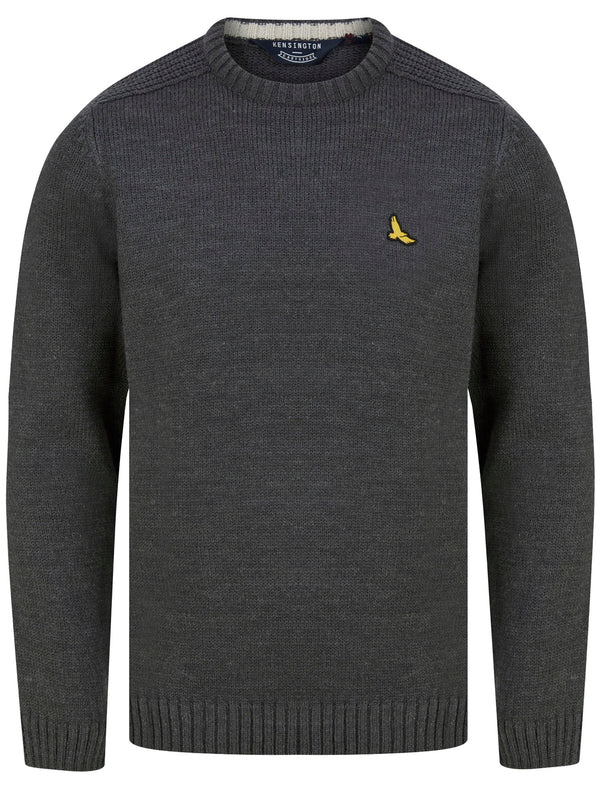 Dustin Knitted Crew Neck Jumper in Dark Grey Marl - Kensington Eastside