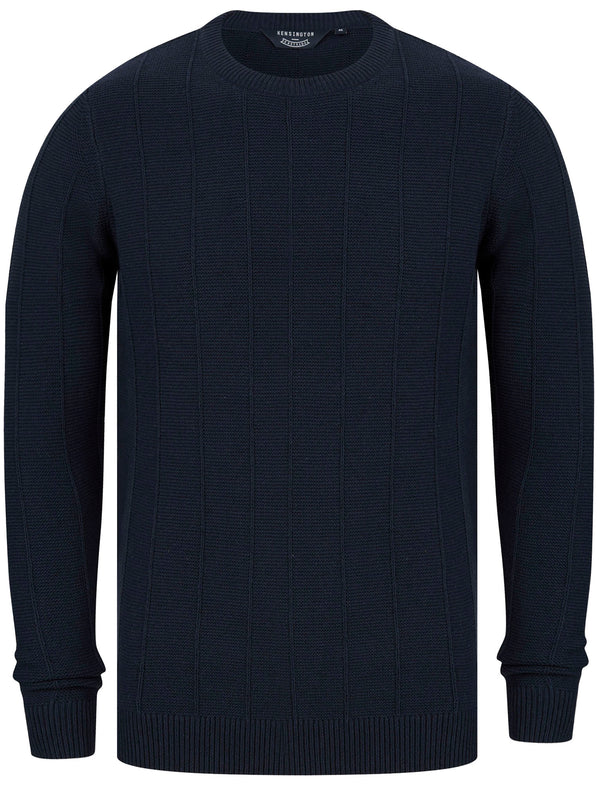 Eugene Cotton Rich Crew Neck Knitted Jumper in Navy - Kensington Eastside