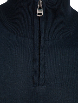 Humphrey Striped Half Zip Neck Knit Jumper in Dark Navy - Kensington Eastside