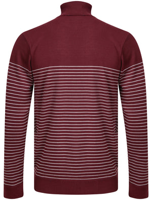 Humphrey Striped Half Zip Neck Knit Jumper in Wine - Kensington Eastside