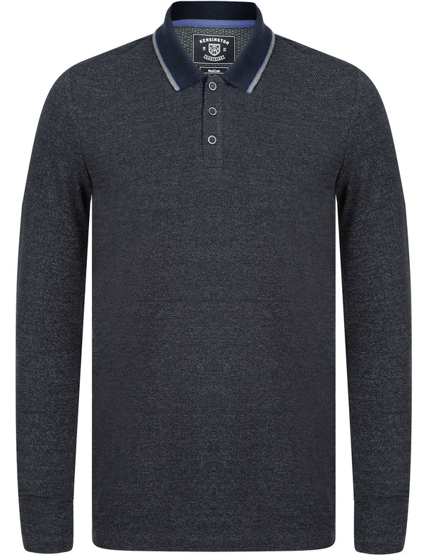 Jupe Cotton Pique Long Sleeve Polo Shirt in Navy / White - Kensington Eastside