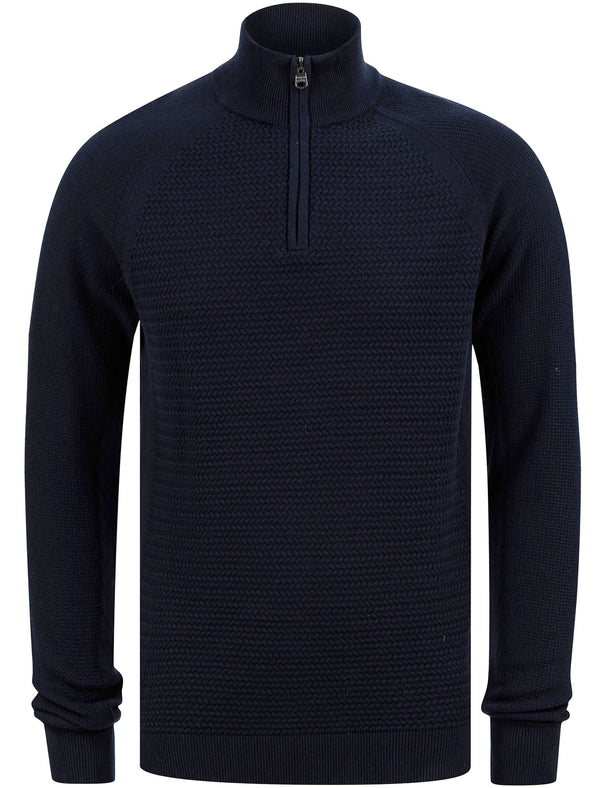 Karo Half Zip Textured Knit Cotton Jumper In Ink - Kensington Eastside