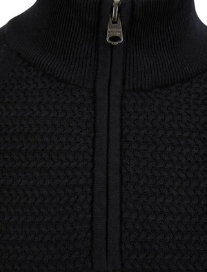 Karo Half Zip Textured Knit Cotton Jumper In Jet Black - Kensington Eastside