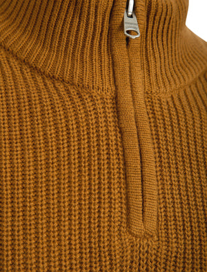 Kinkle Half Zip Cotton Knitted Jumper In Rubber Brown - Kensington Eastside