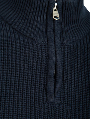 Kinkle Half Zip Cotton Knitted Jumper In Sky Captain Navy - Kensington Eastside