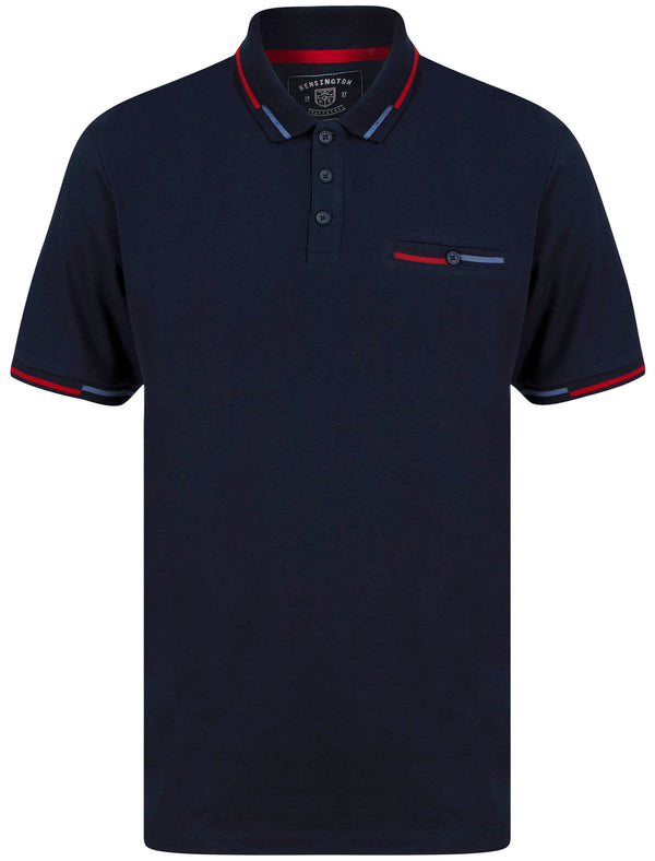 Leigh Cotton Jersey Polo Shirt with Chest Pocket in Navy Blazer - Kensington Eastside