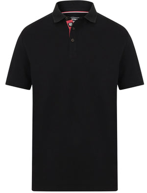 Menotti Cotton Pique Polo Shirt with Jacquard Collar in Jet Black - Kensington Eastside